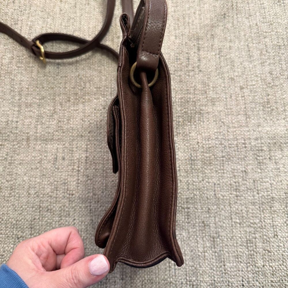 Vintage Fossil 1954 Brown Pebbled Leather Crossbody Bag Adjustable Sling Purse - Picture 7 of 10